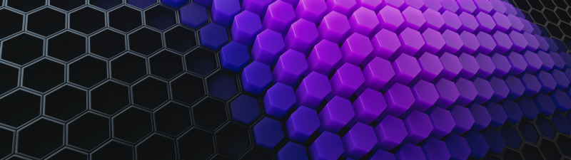 Hexagons, Violet blocks, Patterns, Violet background, Black blocks, 3D background, Geometric, Honeycomb