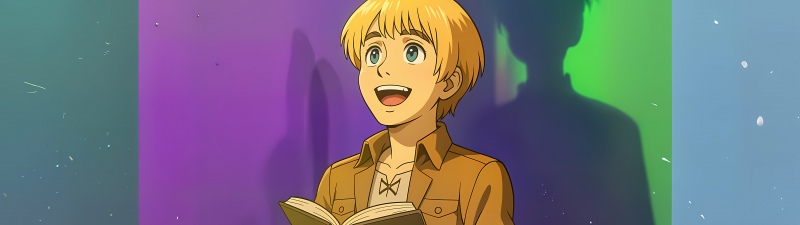 Armin Arlert, 8K, Minimalist, Attack on Titan, Reading book, Smiling, 5K, Colorful background