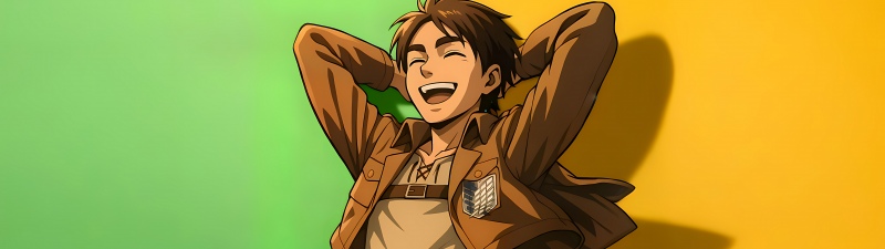 Eren Yeager, Laughing, Attack on Titan, Happy, 5K, 8K, Minimal art