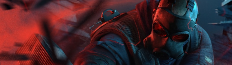 Rainbow Six Siege X, Ultrawide, 2025 Games, Gas mask, Tactical gear, Red glow, Dystopian, 5K
