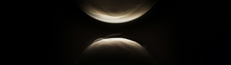 Golden, Glowing particles, Spheres, Shimmering, Flow, 5K, Dark background