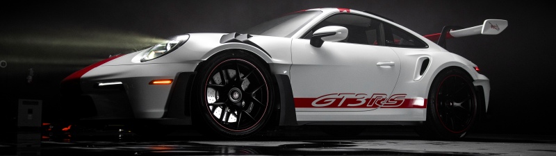 Porsche 911 GT3 RS PECTO, Dark aesthetic, Dark background, Sports cars, White cars, Reflection, Porsche 911 GT3 RS