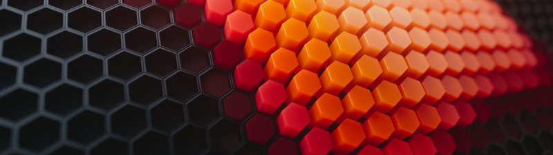 Hexagons, Orange blocks, Patterns, Orange background, Black blocks, Geometric, 3D background, Honeycomb