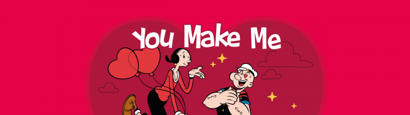 Olive Oyl, Popeye, Love couple, Valentine's Day, Heart shape, Cartoon, Red background, Red aesthetic, Red heart, 5K, Proposal