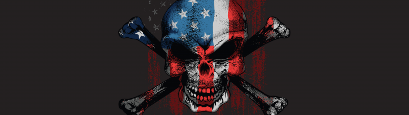 Skull, American flag, Bones, USA Flag, 5K, Dark background