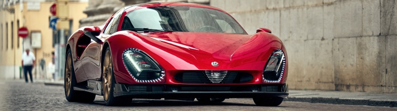 Alfa Romeo 33 Stradale, Supercar, Red cars, Cobblestone street, 5K