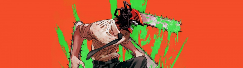 Denji, Badass, Chainsaw Man, Orange background, 5K