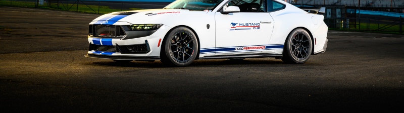 Ford Mustang Dark Horse, Race car, Race track, Sunset, 5K, 8K