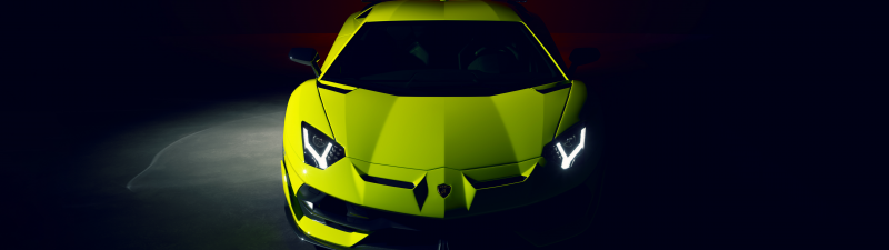 Lamborghini Aventador SVJ, Supercar, Dark background, Green, 5K