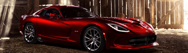 Dodge Viper SRT GTS, 5K, Sports car, Red cars, Barn, Sunlight