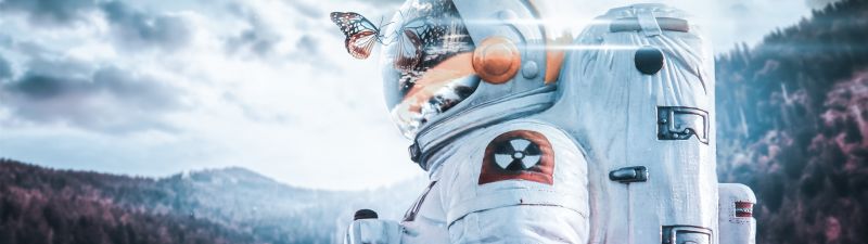 Radioactive, Suit, Butterfly, Science, Clouds, Sky view, Reflection, Nuclear