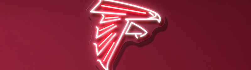 Atlanta Falcons, Neon logo, Red background, NFL team, American football team
