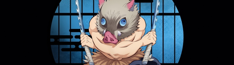 Inosuke Hashibira - Infinity Castle, 5K, Anime movie, Demon Slayer: Kimetsu No Yaiba Infinity Castle, Black background, Inosuke Hashibira