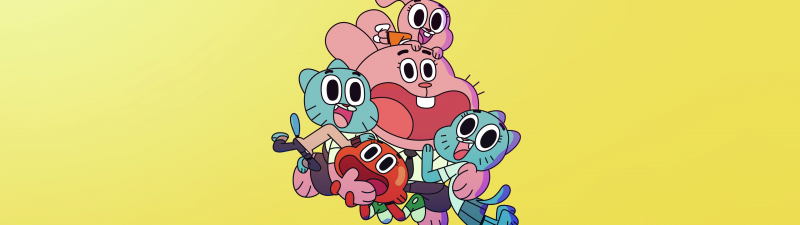 The Amazing World of Gumball, Watterson family, Cartoon Network, Yellow background, Cute cartoon