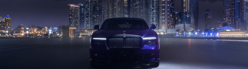 Rolls-Royce Black Badge Spectre, Night, 2025, 8K, Purple aesthetic, Dubai City, 5K