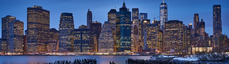Manhattan, New York City, City lights, Cityscape, Blizzard, Night, Winter