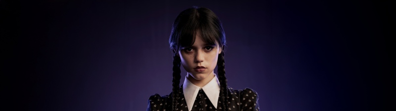 Jenna Ortega, Wednesday (Netflix), 5K, 8K, Dark background, Jenna Ortega as Wednesday Addams, Season 2, 2025 series