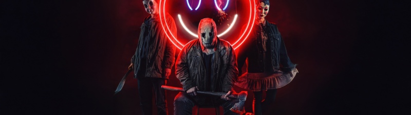 The Strangers: Chapter 2, Neon, Horror Movies, 2025 Movies, Face Mask, Smiley face, Dark red