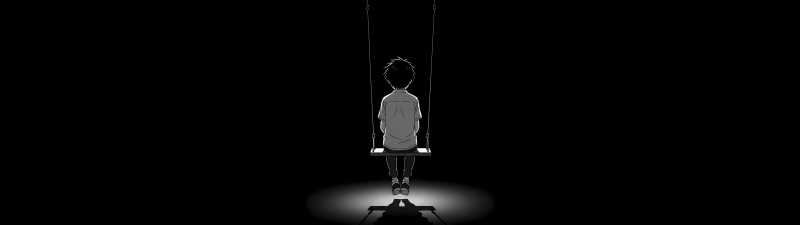Boy, Alone, Swing, Minimalist, Solitude, AMOLED, Black background, 5K