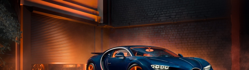 Bugatti Chiron Super Sport, Garage, Hypercars, Blue and Orange, 5K