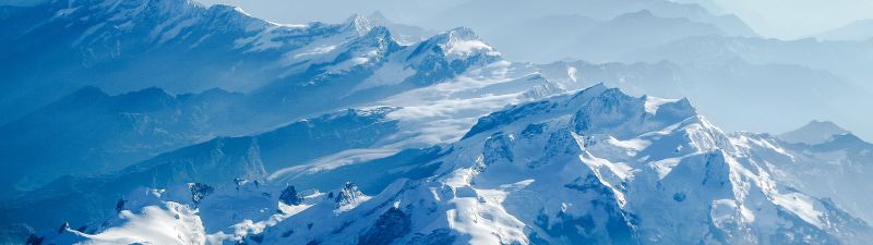 Swiss Alps, Snow covered, Mountains, Glacier, Switzerland, Mountain Peak, Aerial, Fog