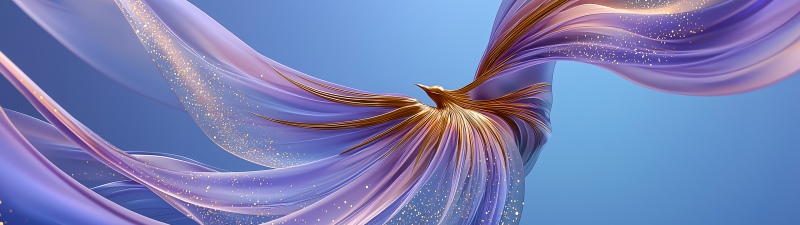 Abstract bird, Golden dots, Purple aesthetic, Blue background, Sparkles