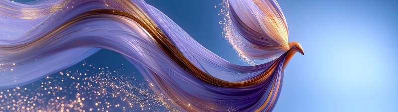 Abstract bird, Ribbons, Purple abstract, Blue background, Sparkles
