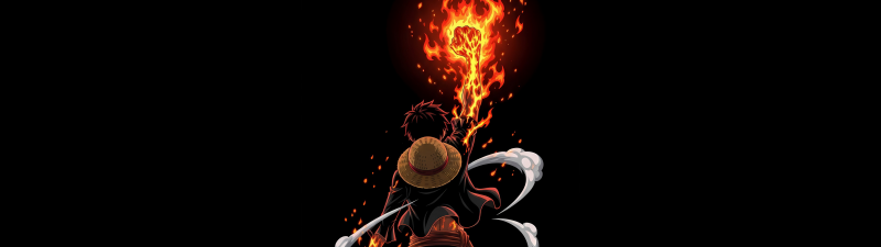 Monkey D. Luffy, Red Hawk, One Piece, AMOLED, Black background, 5K, Fire effect
