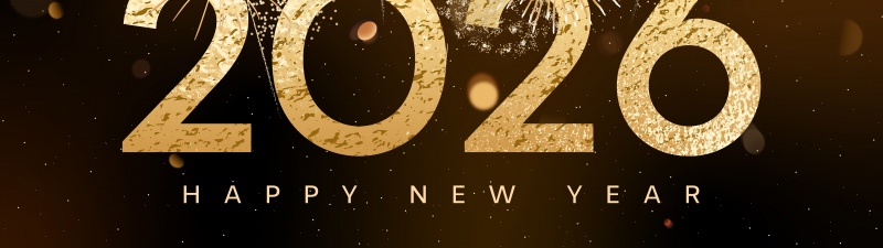 Happy New Year 2026, Fireworks, New Year celebrations, Golden letters, Black and gold, 5K