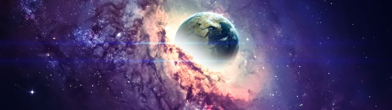 Earth, Nebula, Galaxy, Milky Way, Stars, Purple background, Cosmos, Planet