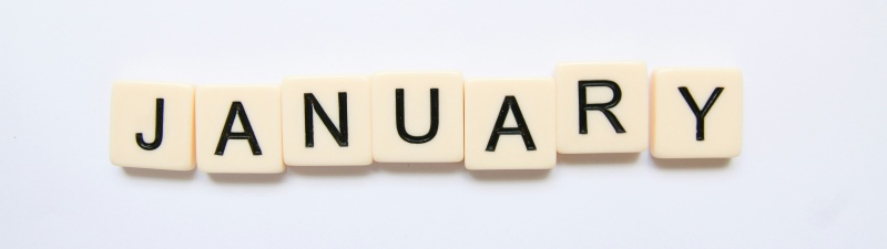 January, Scrabble letters, 5K, White background, Typography