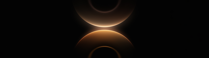Glowing, Rings, Symmetry, Dark background, Golden yellow, 5K