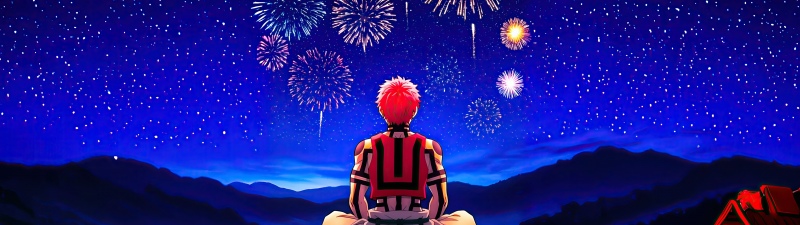 Akaza, Fireworks, Demon Slayer: Kimetsu No Yaiba Infinity Castle, Night sky, Rooftop, 5K