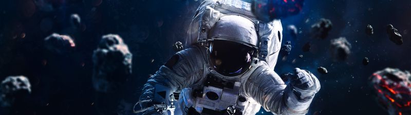 Astronaut, Asteroids, Blue planet, Space Travel, No Gravity