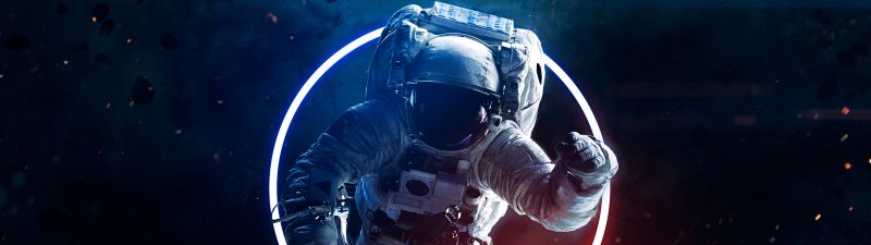 Astronaut, Neon light, Asteroids, Space suit, Space Travel, Space Adventure