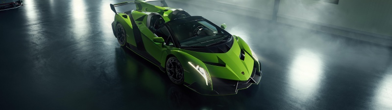 Lamborghini Veneno Roadster, 8K, Supercars, Green car, Garage, 5K, Albert Spiess Collection