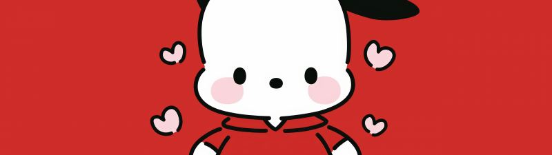 Pochacco, Duck With Knife, Sanrio, 5K, Red background, Cute cartoon