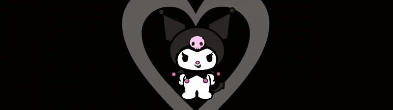 Kuromi, Dark aesthetic, Sanrio, Cheeky, 5K, Black background, AMOLED, Monochrome background, Love heart
