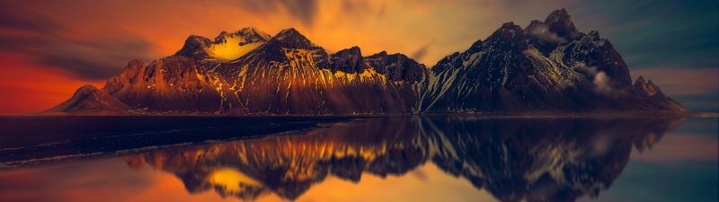 Mountains, Snow covered, Glacier, Reflection, Lake, Dawn, 5K