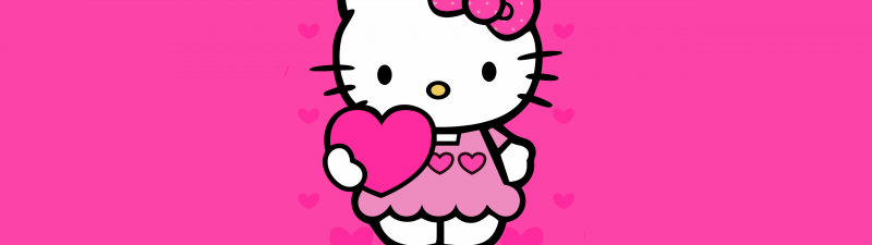 Hello Kitty, Pink aesthetic, Pink hearts, Pink background, Sanrio, 5K