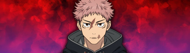 Yuji Itadori, Season 3, Jujutsu Kaisen, 5K, 8K, Pink hair, Hoodie, Red background