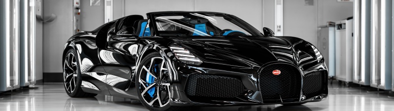 Bugatti W16 Mistral, Hypercar, Black cars, Roadster, 5K