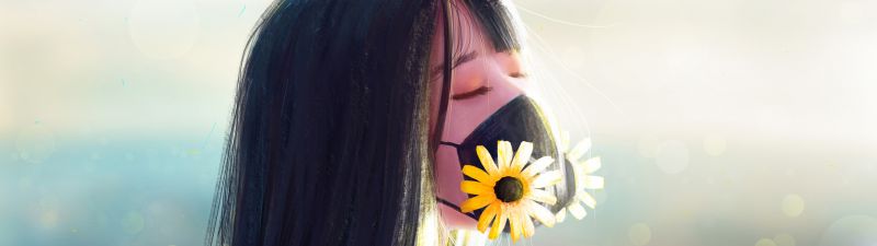 Girl, Mask, Floral, Mood, Calm, Feeling, Artwork, Girly backgrounds