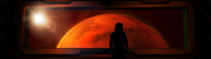 Astronaut, Silhouette, Mars, Spaceship, Red planet, Dark theme