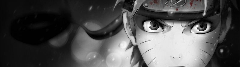 Naruto Uzumaki, Black and White, 5K, Dramatic, Closeup, Monochrome background