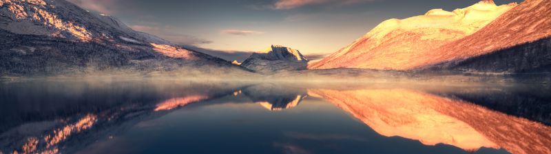 Mountains, Lake, Evening, Reflection, Scenery, Tranquility, Moon, Landscape, Aesthetic, 5K, 8K