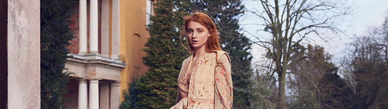 Sophie Turner, Floral dress, Outdoor, Photoshoot, 5K