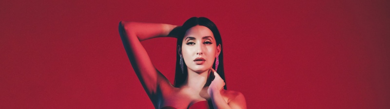 Nora Fatehi, Red background, 5K, Portrait
