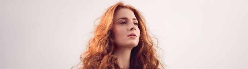 Sophie Turner, Curly hair, Portrait, Red hair, Woman, 5K