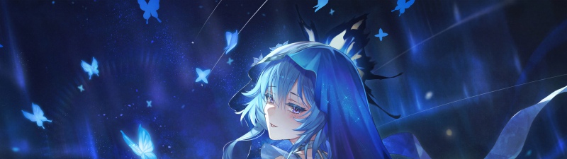 The Shorekeeper, Wuthering Waves, 5K, Anime girl, Blue aesthetic, Butterflies